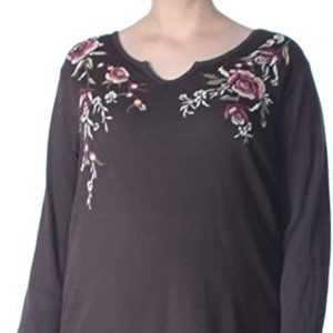 Style & Co. Womens Embroidered Floral Thermal Top